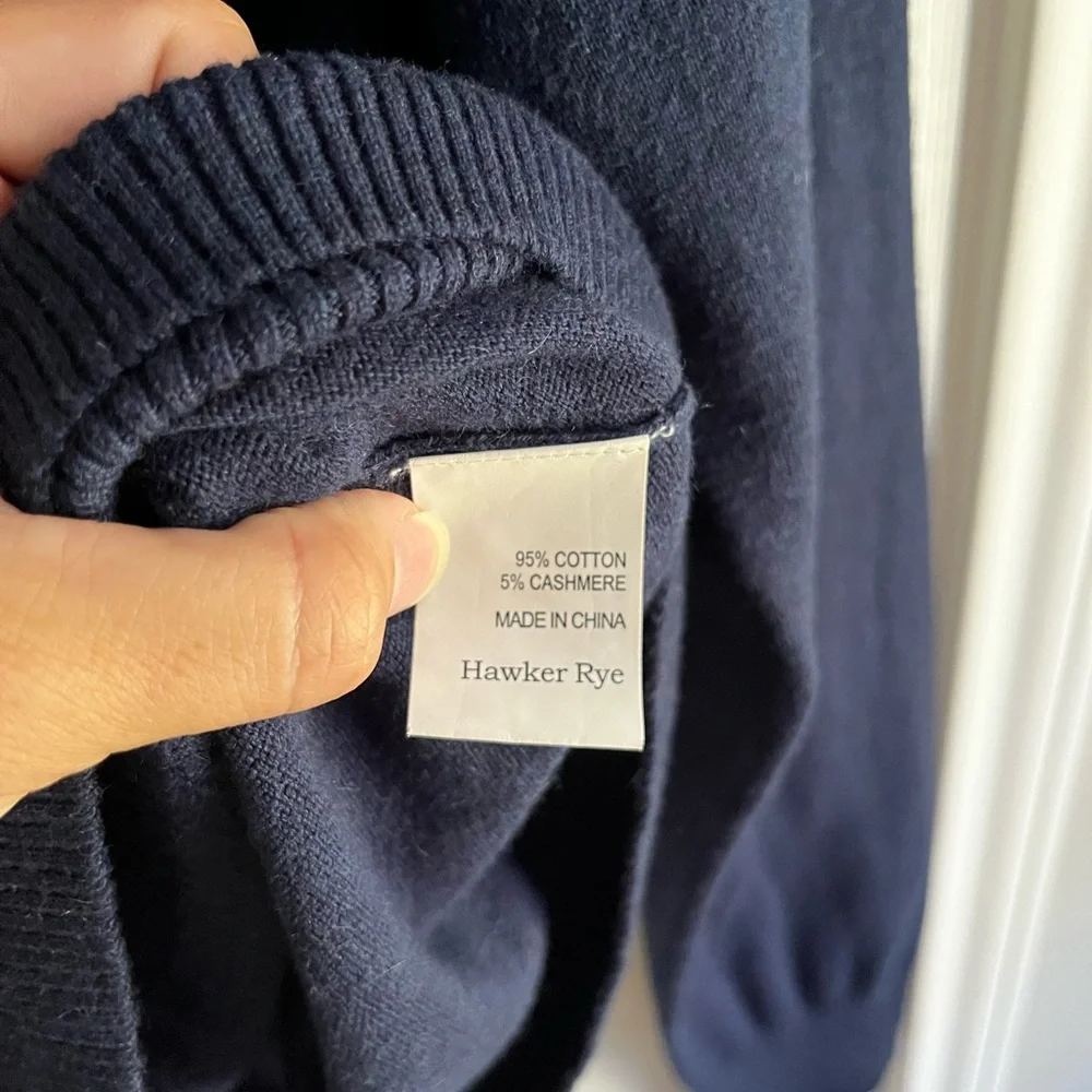 Hawker Rye Cashmere cotton blend‎ navy V-neck Sweater men’s XL